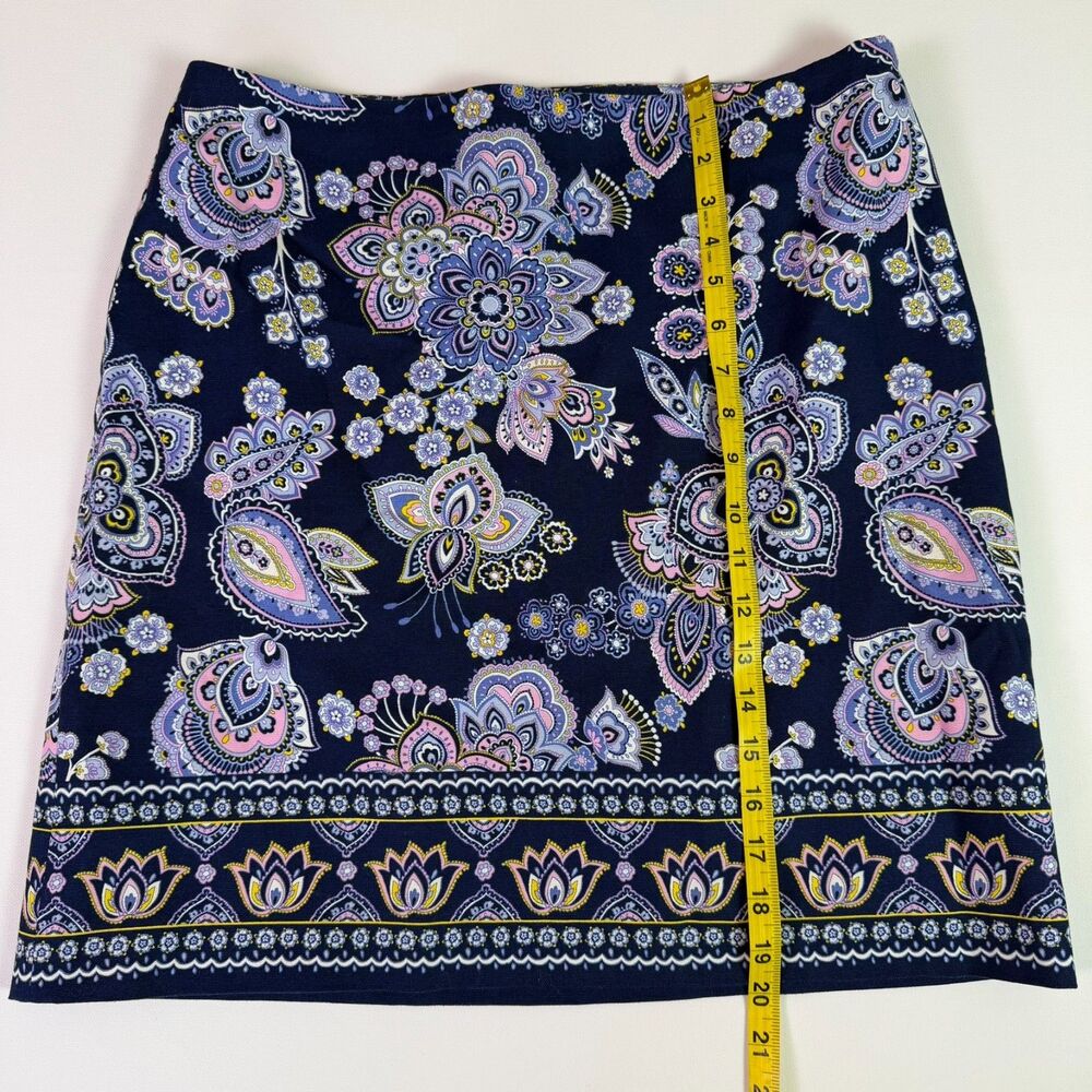 Talbots Paisley Canvas A-Line Skirt Navy Women's 10 Business Casual Coastal Boho - Picture 2 of 12